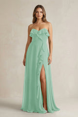 Sweetheart Ruffled A - Line Chiffon Bridesmaid Dress in Pale Pistachio - KissProm Bridesmaid Dresses