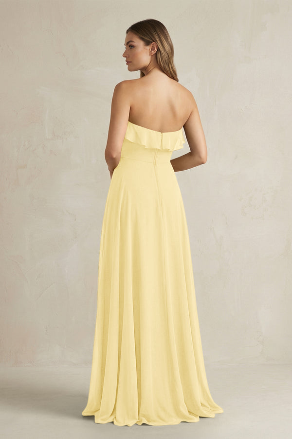 Sweetheart Ruffled A - Line Chiffon Bridesmaid Dress in Pastel Yellow - KissProm Bridesmaid Dresses