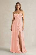 Sweetheart Ruffled A - Line Chiffon Bridesmaid Dress in Rose Petal - KissProm Bridesmaid Dresses