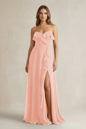 Sweetheart Ruffled A - Line Chiffon Bridesmaid Dress in Rose Petal - KissProm Bridesmaid Dresses
