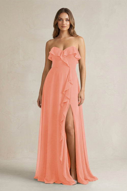 Sweetheart Ruffled A - Line Chiffon Bridesmaid Dress in Rosette - KissProm Bridesmaid Dresses
