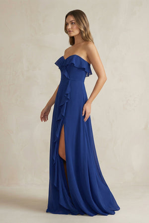 Sweetheart Ruffled A - Line Chiffon Bridesmaid Dress in Royal Blue - KissProm Bridesmaid Dresses