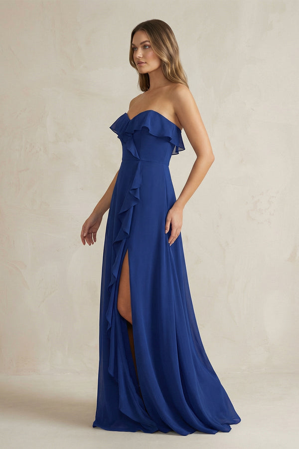 Sweetheart Ruffled A - Line Chiffon Bridesmaid Dress in Royal Blue - KissProm Bridesmaid Dresses
