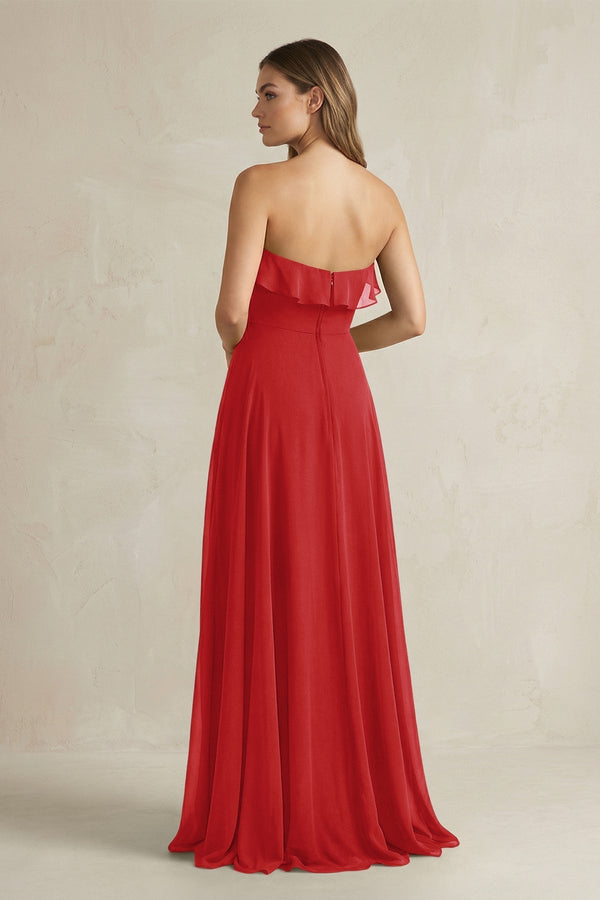 Sweetheart Ruffled A - Line Chiffon Bridesmaid Dress in Ruby Red - KissProm Bridesmaid Dresses