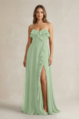 Sweetheart Ruffled A - Line Chiffon Bridesmaid Dress in Sage - KissProm Bridesmaid Dresses