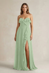 Sweetheart Ruffled A - Line Chiffon Bridesmaid Dress in Sage - KissProm Bridesmaid Dresses