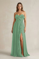 Sweetheart Ruffled A - Line Chiffon Bridesmaid Dress in Sea Glass - KissProm Bridesmaid Dresses