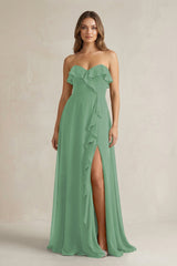 Sweetheart Ruffled A - Line Chiffon Bridesmaid Dress in Sea Glass - KissProm Bridesmaid Dresses