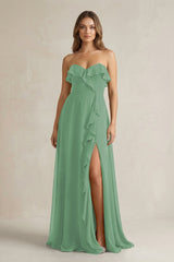Sweetheart Ruffled A - Line Chiffon Bridesmaid Dress in Sea Glass - KissProm Bridesmaid Dresses