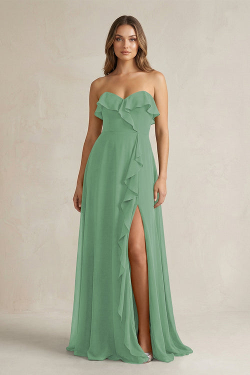 Sweetheart Ruffled A - Line Chiffon Bridesmaid Dress in Sea Glass - KissProm Bridesmaid Dresses