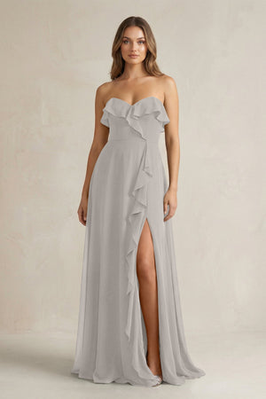 Sweetheart Ruffled A - Line Chiffon Bridesmaid Dress in Silver - KissProm Bridesmaid Dresses