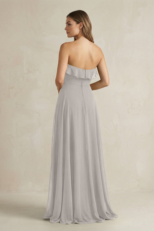 Sweetheart Ruffled A - Line Chiffon Bridesmaid Dress in Silver - KissProm Bridesmaid Dresses