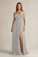 Sweetheart Ruffled A - Line Chiffon Bridesmaid Dress in Silver - KissProm Bridesmaid Dresses
