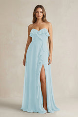 Sweetheart Ruffled A - Line Chiffon Bridesmaid Dress in Sky Blue - KissProm Bridesmaid Dresses