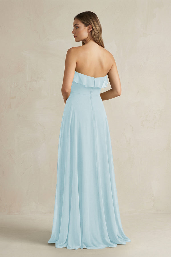 Sweetheart Ruffled A - Line Chiffon Bridesmaid Dress in Sky Blue - KissProm Bridesmaid Dresses