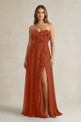 Sweetheart Ruffled A - Line Chiffon Bridesmaid Dress in Spice - KissProm Bridesmaid Dresses