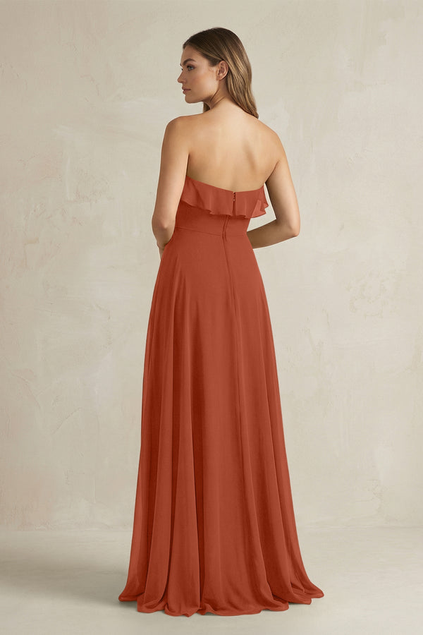 Sweetheart Ruffled A - Line Chiffon Bridesmaid Dress in Spice - KissProm Bridesmaid Dresses