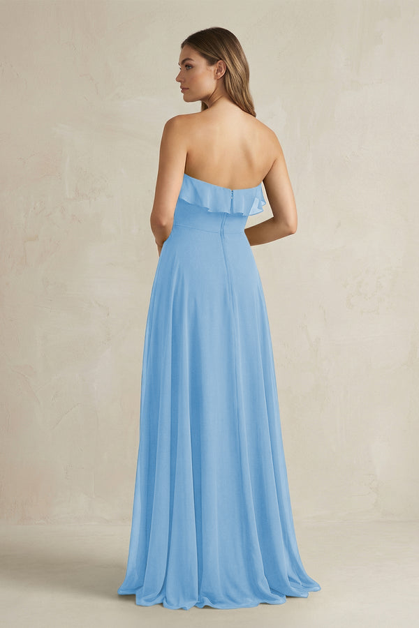 Sweetheart Ruffled A - Line Chiffon Bridesmaid Dress in Steel Blue - KissProm Bridesmaid Dresses