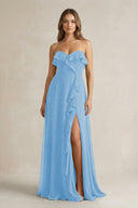 Sweetheart Ruffled A - Line Chiffon Bridesmaid Dress in Steel Blue - KissProm Bridesmaid Dresses