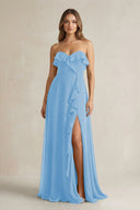 Sweetheart Ruffled A - Line Chiffon Bridesmaid Dress in Steel Blue - KissProm Bridesmaid Dresses