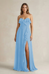 Sweetheart Ruffled A - Line Chiffon Bridesmaid Dress in Steel Blue - KissProm Bridesmaid Dresses