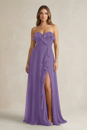 Sweetheart Ruffled A - Line Chiffon Bridesmaid Dress in Tahiti - KissProm Bridesmaid Dresses