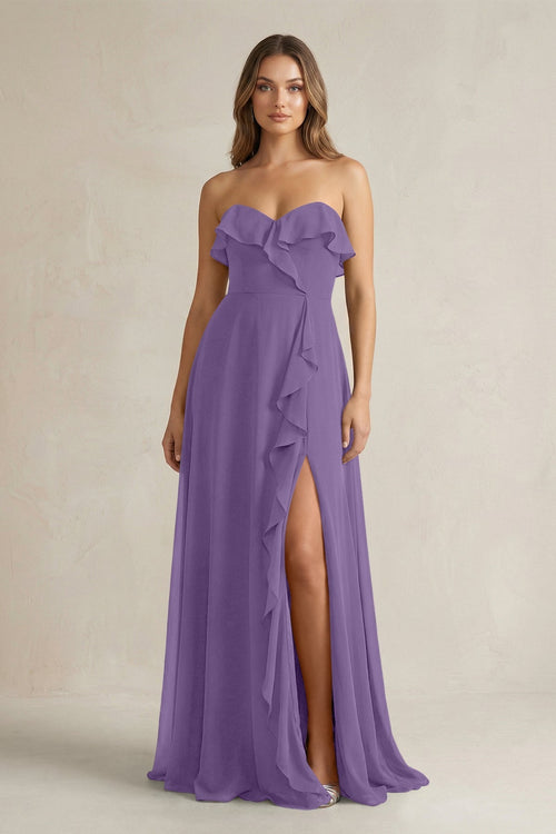 Sweetheart Ruffled A - Line Chiffon Bridesmaid Dress in Tahiti - KissProm Bridesmaid Dresses