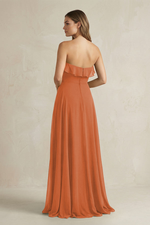 Sweetheart Ruffled A - Line Chiffon Bridesmaid Dress in Terracotta - KissProm Bridesmaid Dresses