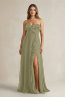 Sweetheart Ruffled A - Line Chiffon Bridesmaid Dress in Thyme - KissProm Bridesmaid Dresses