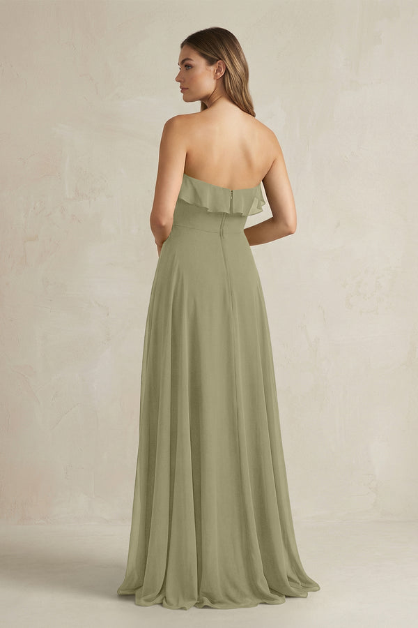 Sweetheart Ruffled A - Line Chiffon Bridesmaid Dress in Thyme - KissProm Bridesmaid Dresses