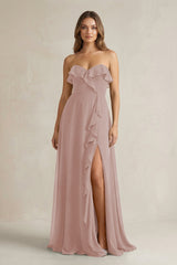 Sweetheart Ruffled A - Line Chiffon Bridesmaid Dress in Toffee - KissProm Bridesmaid Dresses