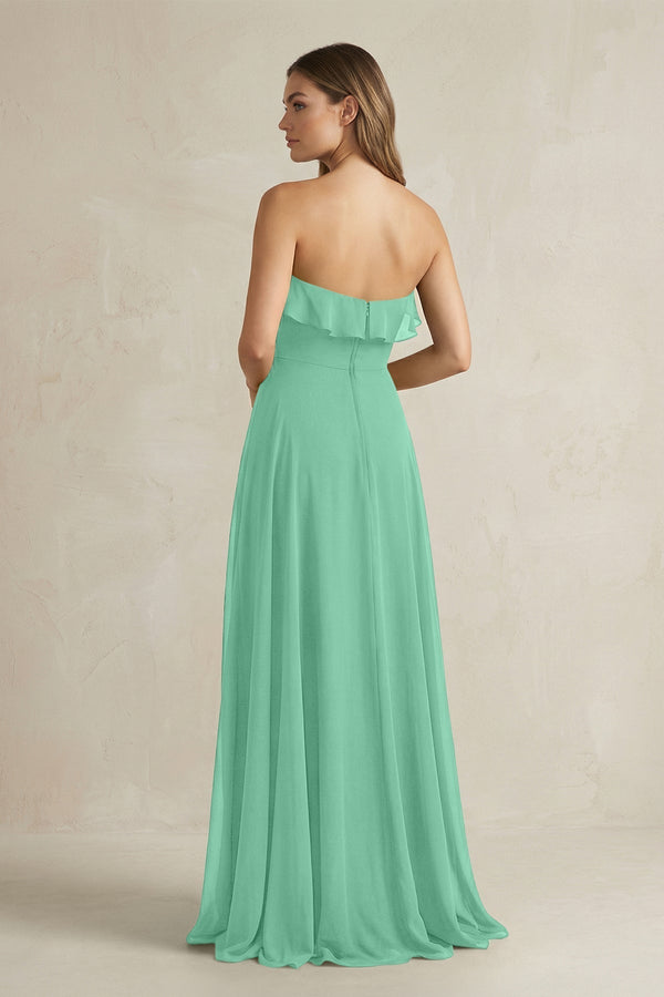 Sweetheart Ruffled A - Line Chiffon Bridesmaid Dress in Turquoise - KissProm Bridesmaid Dresses