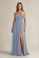 Sweetheart Ruffled A - Line Chiffon Bridesmaid Dress in Twilight - KissProm Bridesmaid Dresses