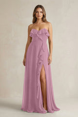 Sweetheart Ruffled A - Line Chiffon Bridesmaid Dress in Vintage Mauve - KissProm Bridesmaid Dresses