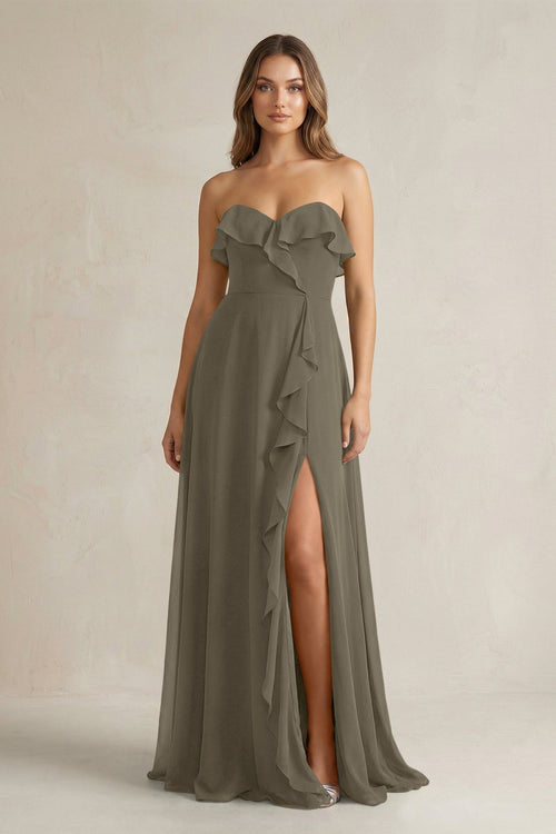 Sweetheart Ruffled A - Line Chiffon Bridesmaid Dress in Willow Green - KissProm Bridesmaid Dresses