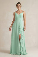 Sweetheart Ruffled A-Line Chiffon Bridesmaid Dress with Slit in Pale Pistachio - KissProm BRIDESMAID DRESSES