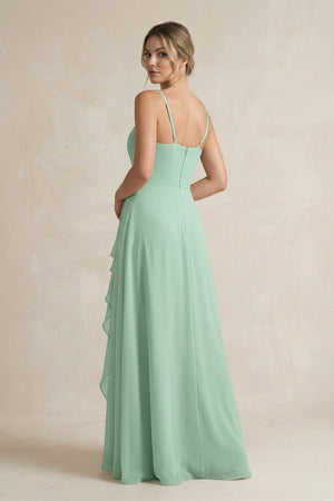 Sweetheart Ruffled A-Line Chiffon Bridesmaid Dress with Slit in Pale Pistachio - KissProm BRIDESMAID DRESSES