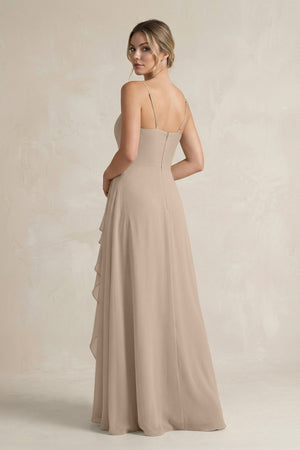 Sweetheart Ruffled A - Line Chiffon Bridesmaid Dress with Slit in Almond - KissProm Bridesmaid Dresses