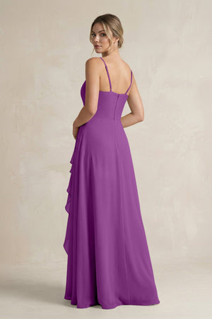 Sweetheart Ruffled A - Line Chiffon Bridesmaid Dress with Slit in Amethyst - KissProm Bridesmaid Dresses