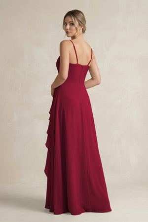 Sweetheart Ruffled A - Line Chiffon Bridesmaid Dress with Slit in Berry - KissProm Bridesmaid Dresses