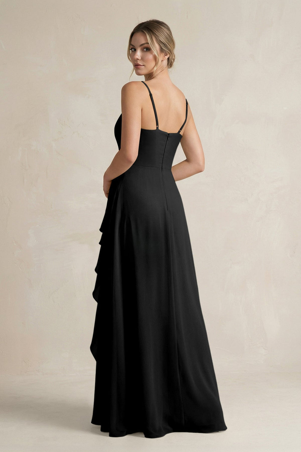 Sweetheart Ruffled A - Line Chiffon Bridesmaid Dress with Slit in Black - KissProm Bridesmaid Dresses