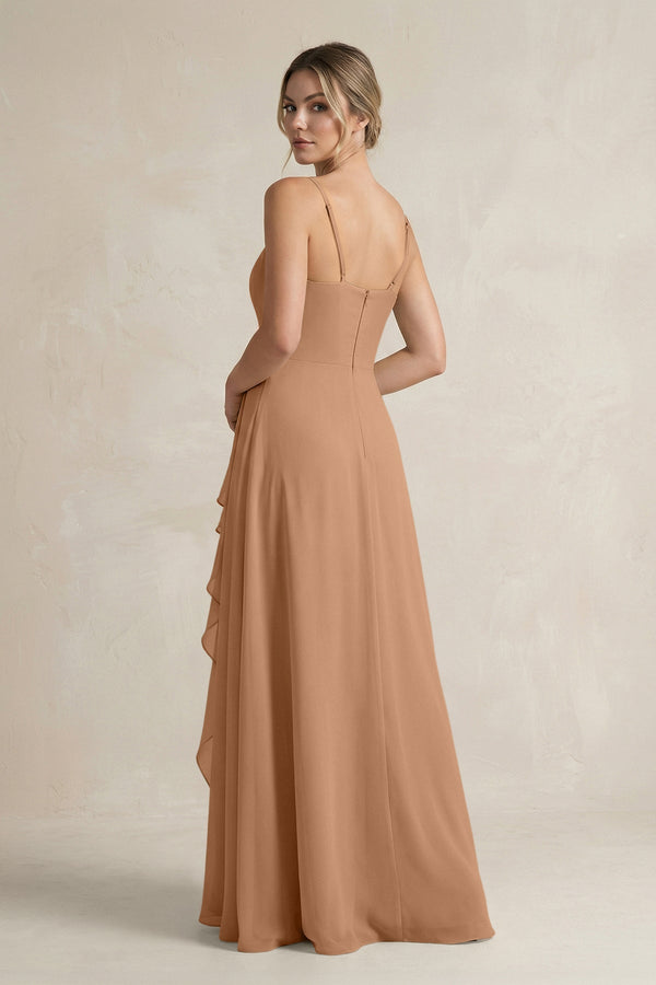 Sweetheart Ruffled A - Line Chiffon Bridesmaid Dress with Slit in Bronzer - KissProm Bridesmaid Dresses