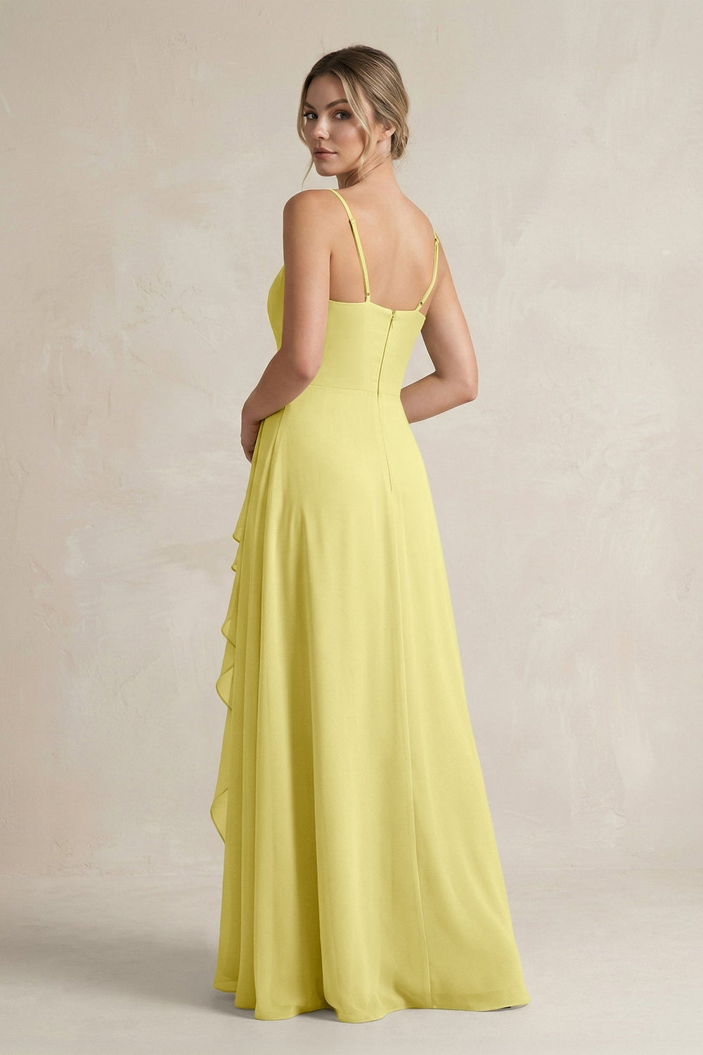 Sweetheart Ruffled A - Line Chiffon Bridesmaid Dress with Slit in Buttercup - KissProm Bridesmaid Dresses