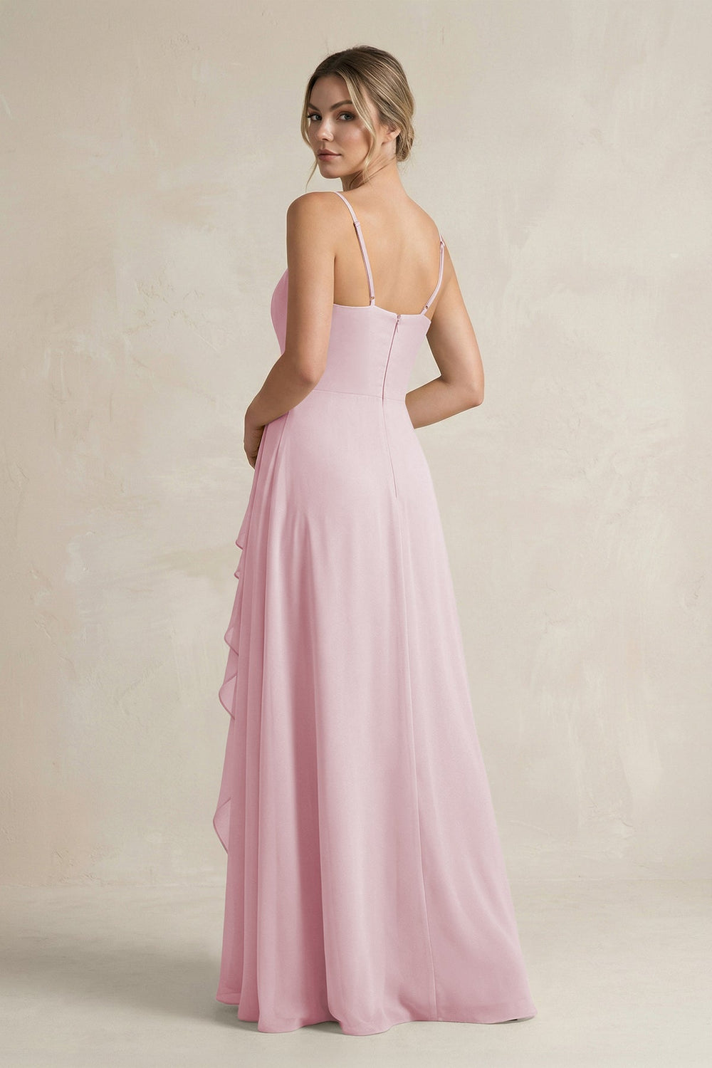 Sweetheart Ruffled A - Line Chiffon Bridesmaid Dress with Slit in Candy Pink - KissProm Bridesmaid Dresses