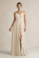 Sweetheart Ruffled A - Line Chiffon Bridesmaid Dress with Slit in Champagne - KissProm Bridesmaid Dresses