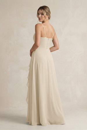 Sweetheart Ruffled A - Line Chiffon Bridesmaid Dress with Slit in Champagne - KissProm Bridesmaid Dresses