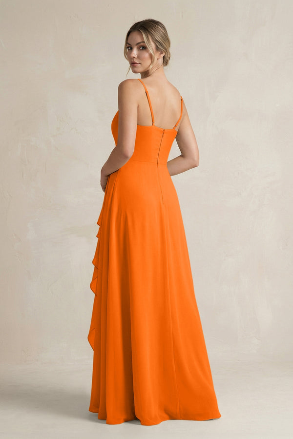Sweetheart Ruffled A - Line Chiffon Bridesmaid Dress with Slit in Cinnamon - KissProm Bridesmaid Dresses