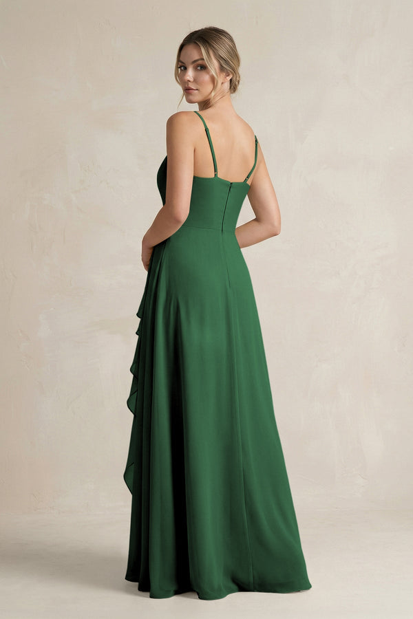 Sweetheart Ruffled A - Line Chiffon Bridesmaid Dress with Slit in Dark Green - KissProm Bridesmaid Dresses