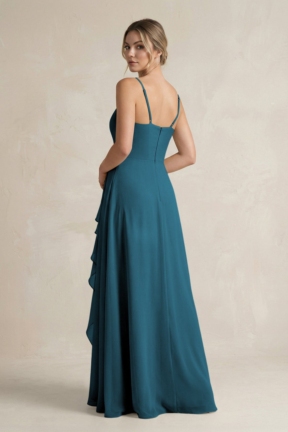Sweetheart Ruffled A - Line Chiffon Bridesmaid Dress with Slit in Dark Teal - KissProm Bridesmaid Dresses