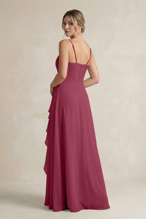 Sweetheart Ruffled A - Line Chiffon Bridesmaid Dress with Slit in Desert Rose - KissProm Bridesmaid Dresses